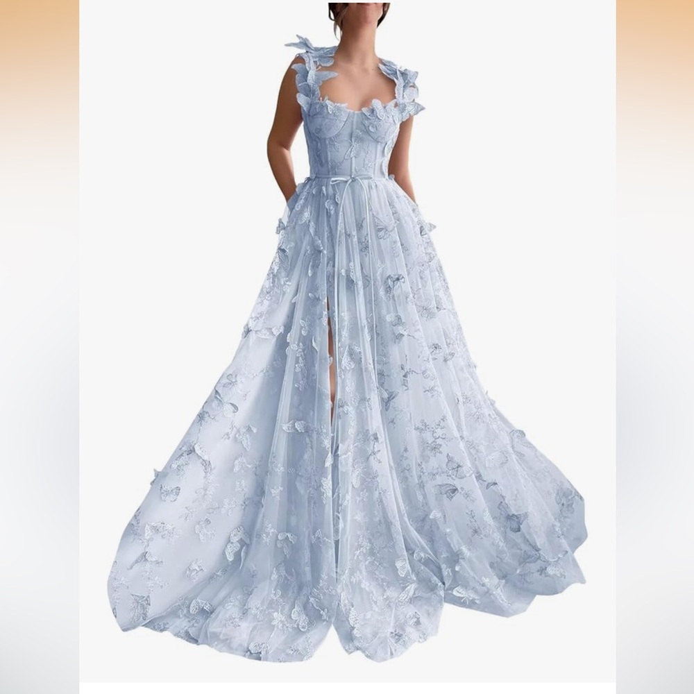Bridgerton Style Sky Blue Evening Gown – Size 22+ | New in Original Packaging